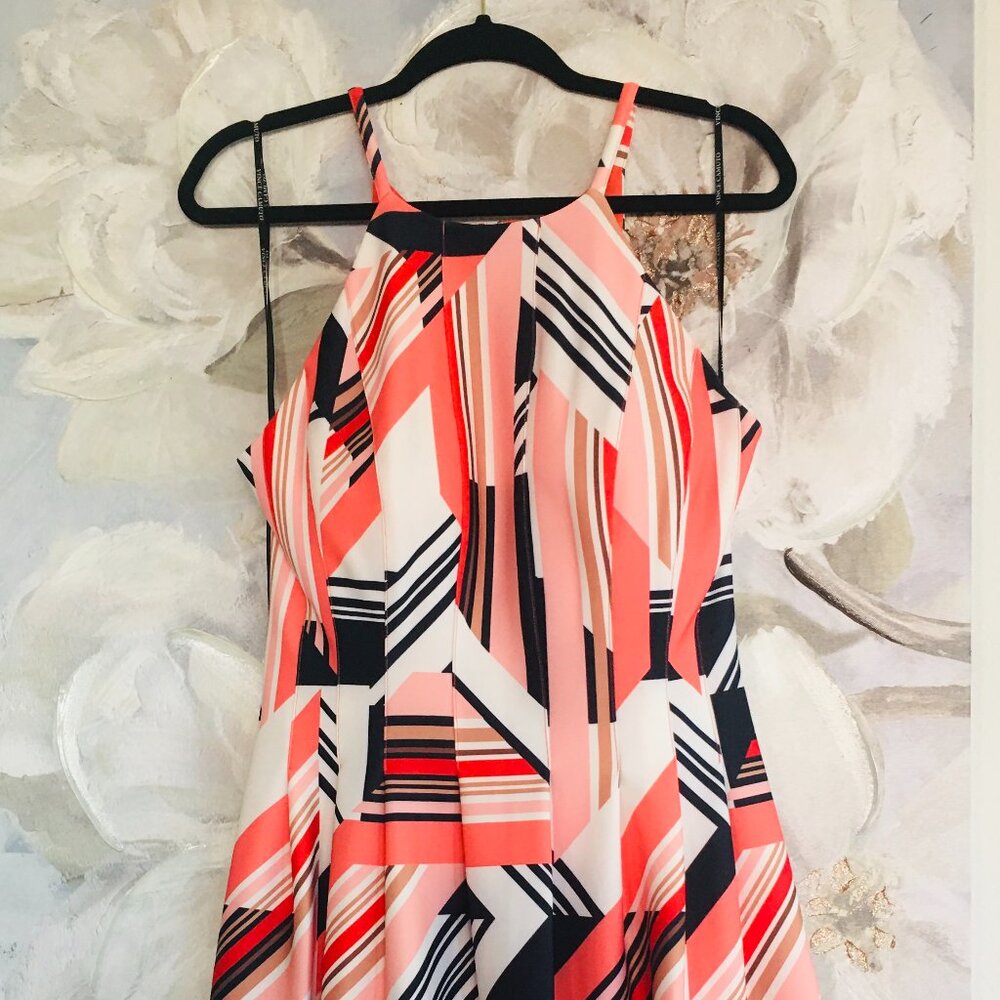 VINCE CAMUTO Orange White Above Knee Halter Dress Size 12
